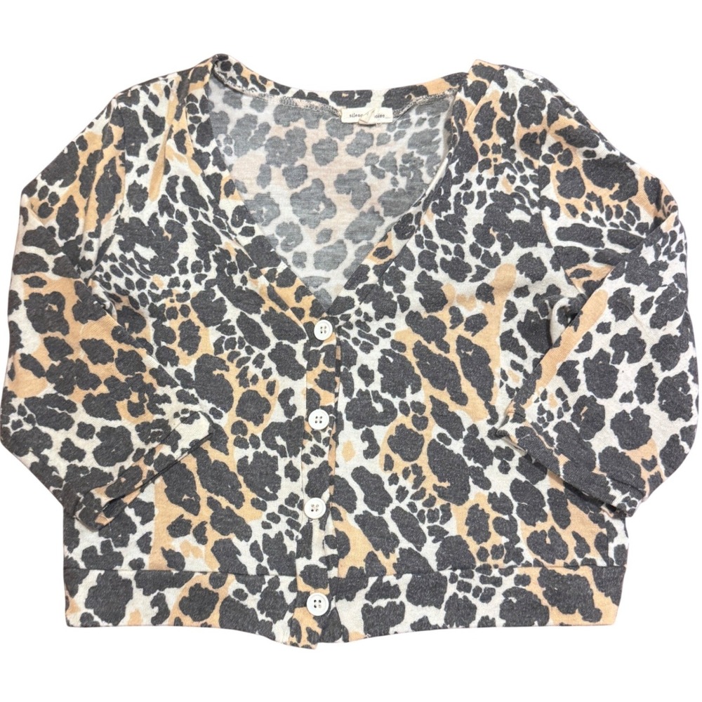 Silence + Noise Leopard Print Cropped Cardigan Half Sleeves‎ UO Y2k Grunge Small